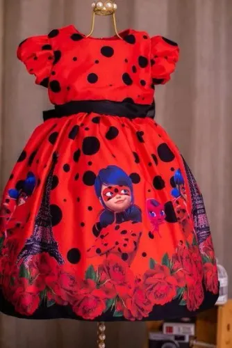 vestidos infantis temáticos da Ladybug tamanho 10 