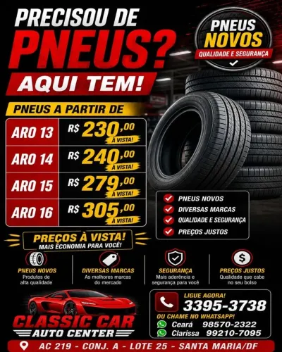 Pneus novos com preços imperdíveis para seu carro