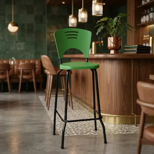Banqueta Alta Fixa Verde Design Moderno Assento Confortável Estrutura Reforçada 34102
