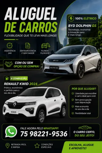 ALUGUEL DE VEÍCULOS - ELÉTRICO E COMBUSTÃO | COM OU SEM OPÇÃO DE COMPRA