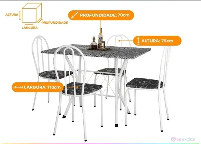 Mesa de Jantar 4 Cadeiras Retangular Branca - Artefamol America Bruna