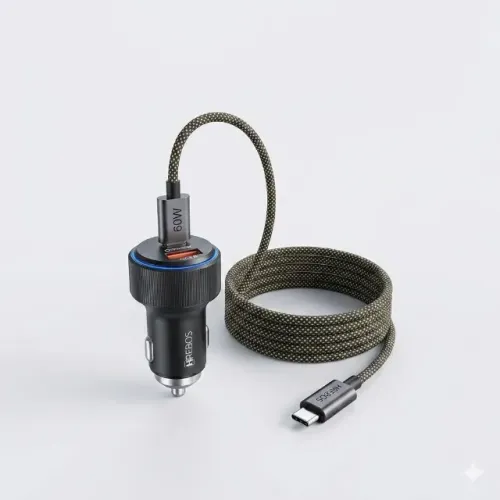 Carregador Veicular Hrebos com Cabo Tipo-C - Lightning IPhone