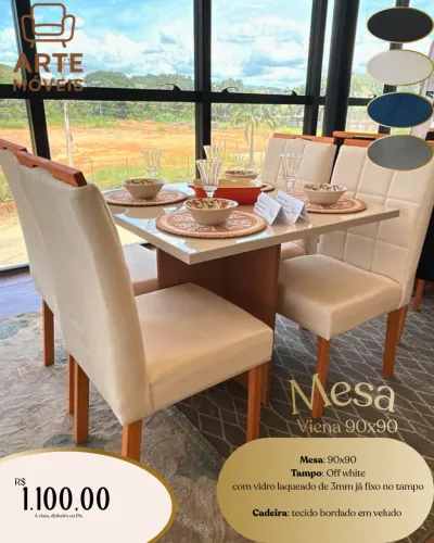 Mesa de Jantar Viena 90x90 com 4 Cadeiras - Linda e Moderna ?