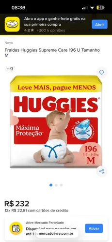 Fralda huggies máxima proteção, tamanho M - 196 unidades.