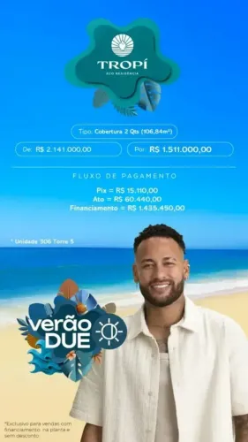 MURO ALTO - Cobertura com 107 m² sendo 2 quartos, no melhor resort de Muro Alto. Trecho de