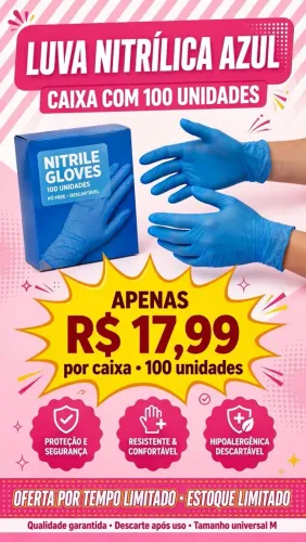 Luvas nitrilica sem pó azul p.m.g