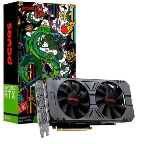 kit 2 Placa de Vídeo PCyes NVIDIA RTX 2060 Graffiti Series, 6GB, GDDR6, Preto Novo