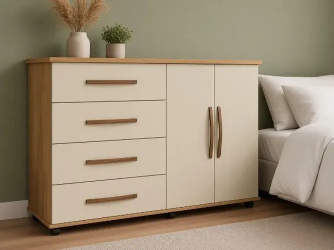 Cômoda Bali 4 Gavetas 2 Portas 1,36m (NOVO A PRONTA ENTREGA)