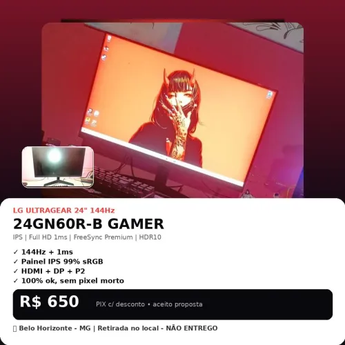Monitor LG ultragear 24" 144hz