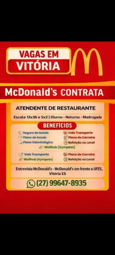 Vagas MC Donald's - Em frente a UFES