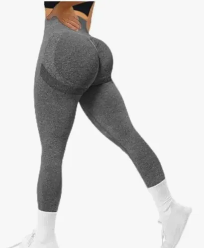 Legging de cintura alta para treinos, ioga e afins. Modelo sem costura cor cinza 