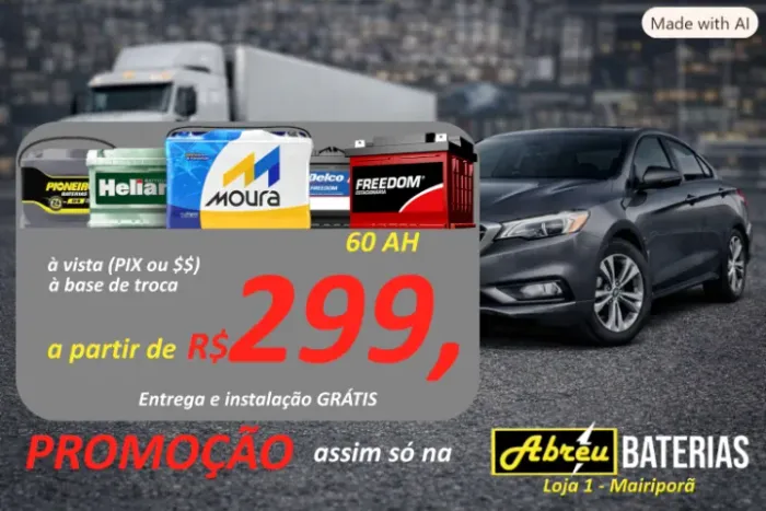 Bateria 60Amp a partr de 229,90 Entrega grátis (região) base de troca, à vista (PIX ou $$)