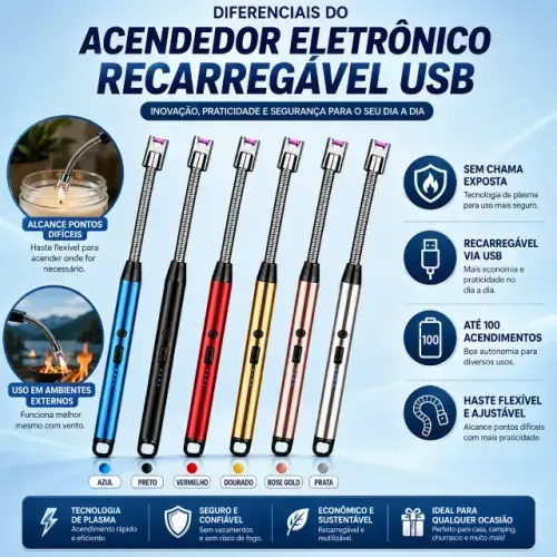 Acendedor Elétrico de Plasma Recarregável - Moderno e Seguro Só R$35,00