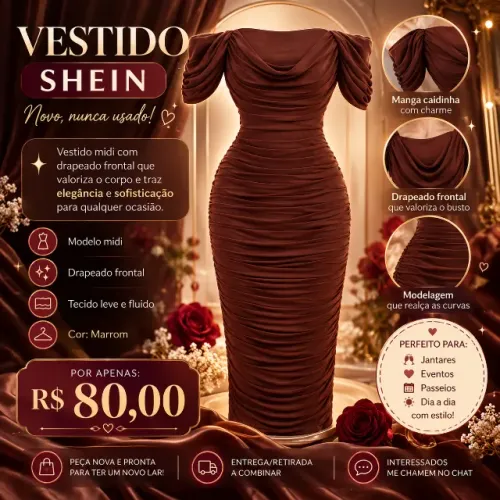 ? Vestido Midi SHEIN Marrom - Tam. G | Novo