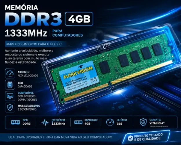 Memória de 4gb de 1333 mhz para computador ( produto usado + 100% funcionando )