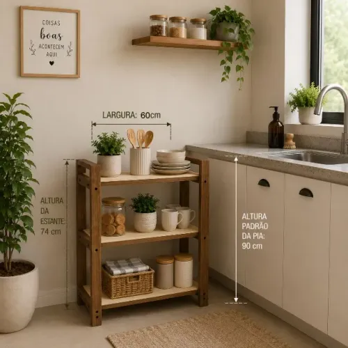 Estante Multiuso de Madeira Pinus para Cozinha Sala Escritório