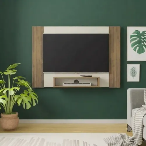 Painel Cine Pinho Ripado/Off White ate 42 polegadas