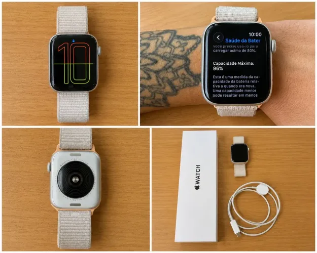 *Apple Watch SE GPS 44 mm 2ª geração - Estelar - Bateria 92%*