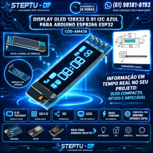 Display Oled 128x32 0.91 I2c Azul Para Arduino Esp8266 Esp32 Arduino Automação COD-AM428
