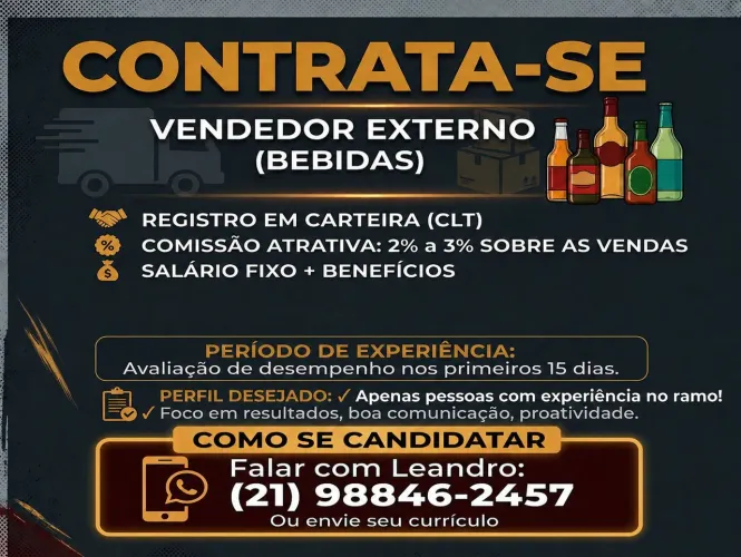 Vaga para vendedor externo de bebidas alcoólicas 