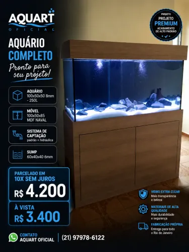  Aquário 100x50x50 cm em vidro 8mm - 250 litros