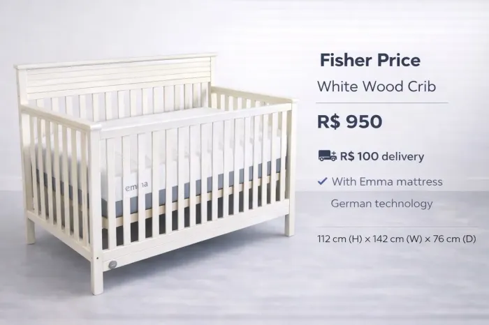 Berço Fisher Price Importado Branco com colchão Emma