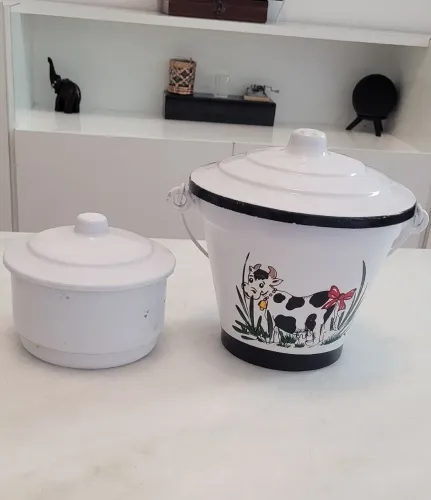 Kit Cozinha Vintage: Lixeira de Pia Vaquinha + Porta Sabão