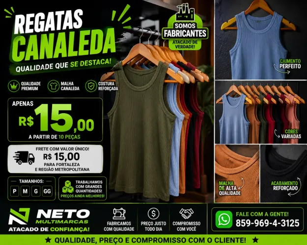 Regata Canelada Direto da Fábrica | Atacado R$15 | P M G GG | WhatsApp *
