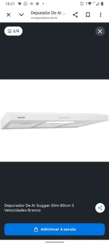 Depurador De Ar Suggar Slim 80cm 3 Velocidades Branco<br>
