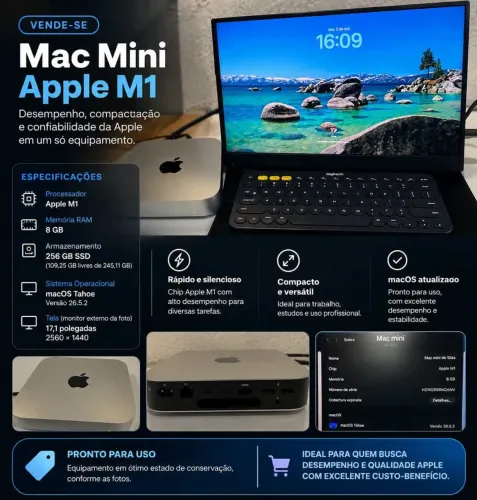 Mac Mini Apple M1 8GB RAM 256GB SSD - Pouco Usado, Excelente Estado