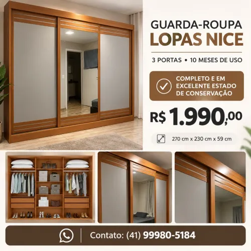 Guarda Roupa 3 Portas Completo