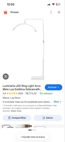 Ring light meia lua branca 