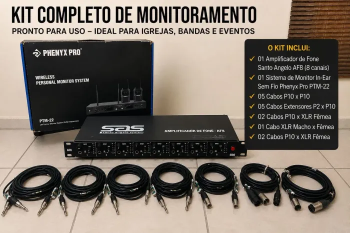 Kit Monitor In-Ear Completo | Phenyx Pro PTM-22 + Santo Angelo AF8 + Cabos + Rack