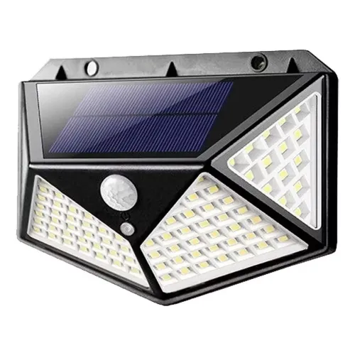 Luminária Solar 100 Led Com Sensor Prova D'Água Refletor de Parede Luminaria Jardim Solar