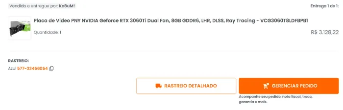 Placa de Vídeo: RTX 3060TI