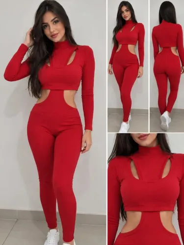 Macacão longo vermelho novo
