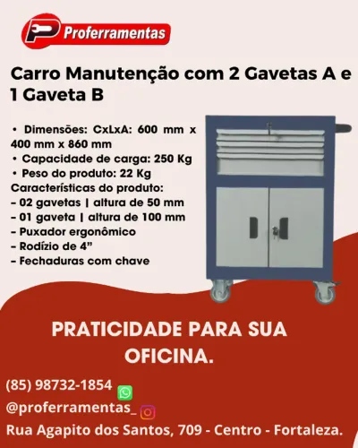 CAR003:CARRO COM 2 GAVETAS A E 1 GAVETA B
