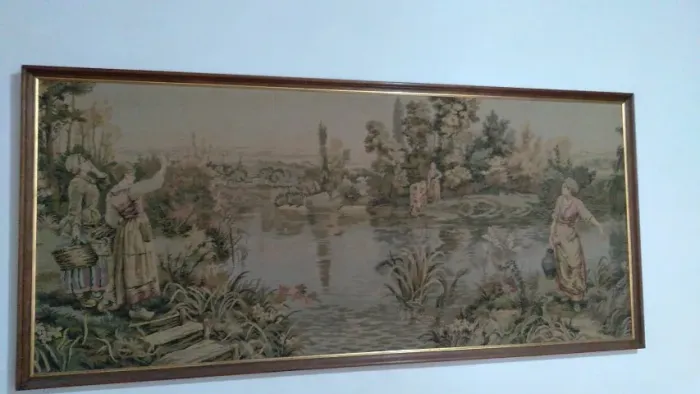 quadro em tapeçaria gobelin antigo tamanho 1,56x,072 