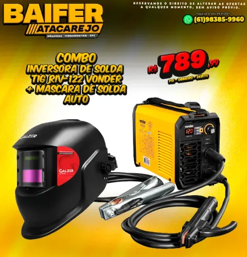 Combo Inversora de Solda TIG Riv-122 Vonder + Máscara de Solda Auto