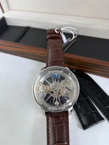 Relógio Automático Jacob - Vidro transparente - Pulseira de couro