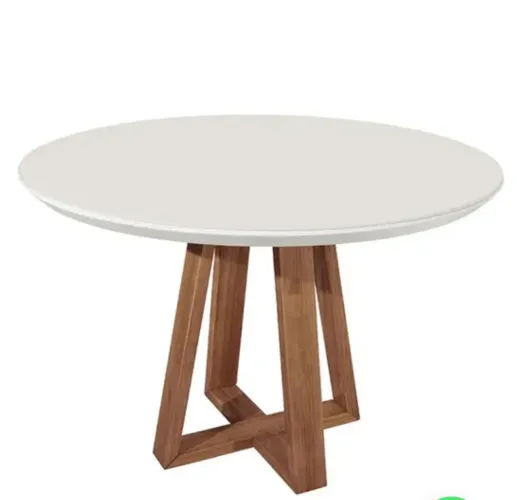 Mesa Mesa de Jantar Redonda c/ Vidro para 4 Lugares - Off White 