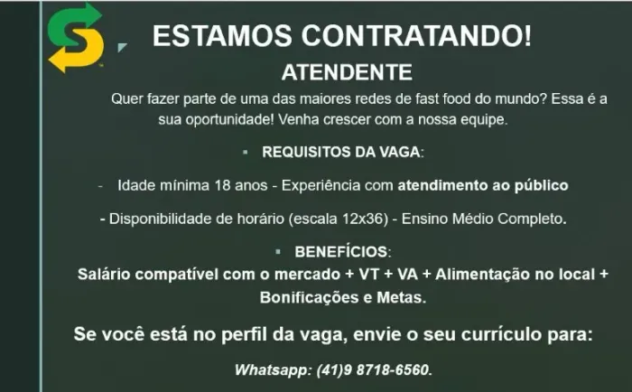 ESTAMOS CONTRATANDO - ATENDENTE