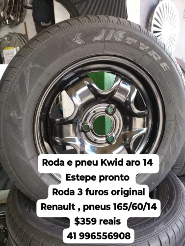 Roda Kwid aro 14 pneu 165/70/14 original Renault Kwid roda 3 furos. Disk entrega 