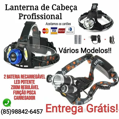 lanternas de cabeça profissional lanterna bateria recarregável entrega Grátis