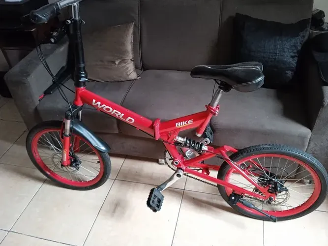 BICICLETA DOBLAVEL WORD VERM.COMPLETA FREIO A DISCO DUPLA SUSPENSÃO QUADRO ALUMÍNIO.IMP.