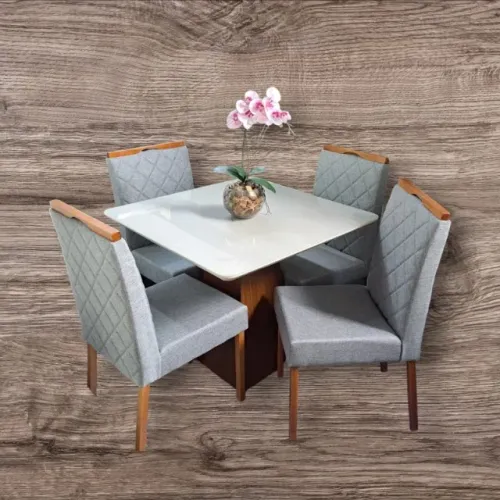 Mesa Janta 4 Cadeiras Estrutura Madeira Tampo 90x90. Produtos Novos Direto da Fábrica.