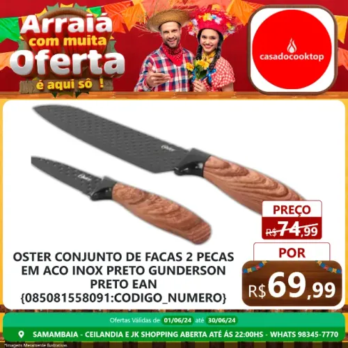 Oster conjunto de facas 2 pecas em aco inox preto gunderson - preto  