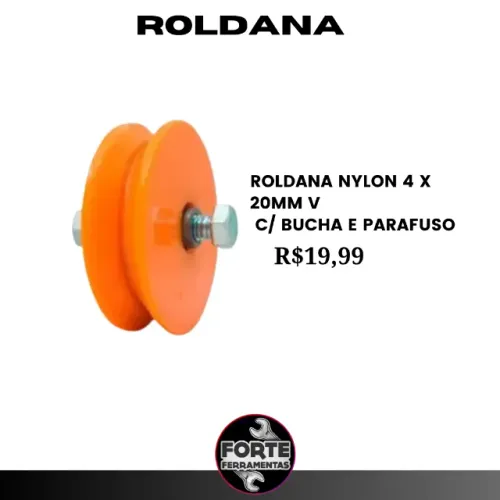 Roldanas De Nylon 4 X 20MM V c/ bucha e parafuso