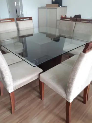 MESA DE VIDRO 8 CADEIRA E BASE