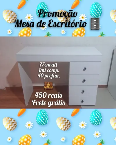 Mesa de Escritório - 1 metro, branca, MDF, 4 gavetas